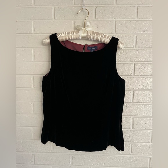 Ann Taylor 3-pieces black velvet pantsuit. Lined. EUC jacket, top and pants. - Picture 2 of 10